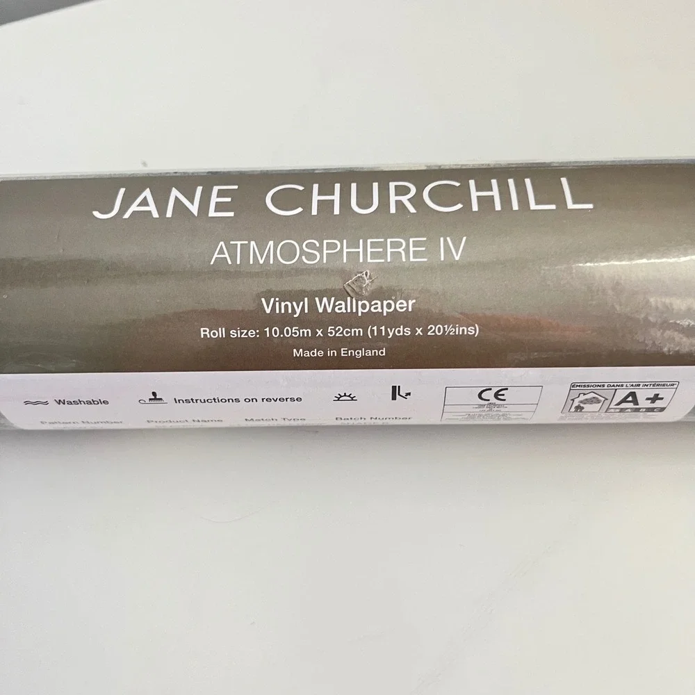 Jane Churchill Atmosphere IV Beatrice Vinyl Wallpaper Blue Cream J162W-02 11yds